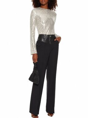 Galvan London Sequin Long Sleeve Jersey Top Size 12 chic feminine quiet luxury